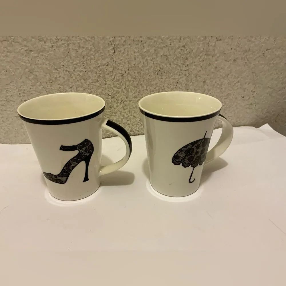 BIA Cordon Bleu White Ceramic 13 oz ladies Coffee Mug  Set 2 Mugs